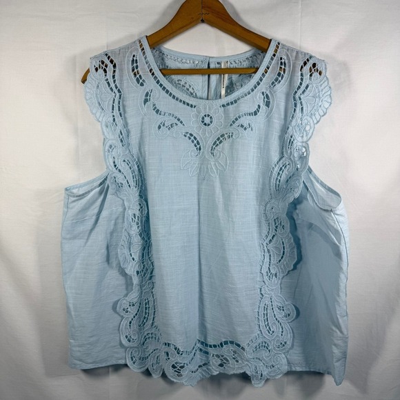 Anthropologie Tops - Anthropologie Eyelet Tank Top Size XL NWT Lace Trim Blouse Sky Blue